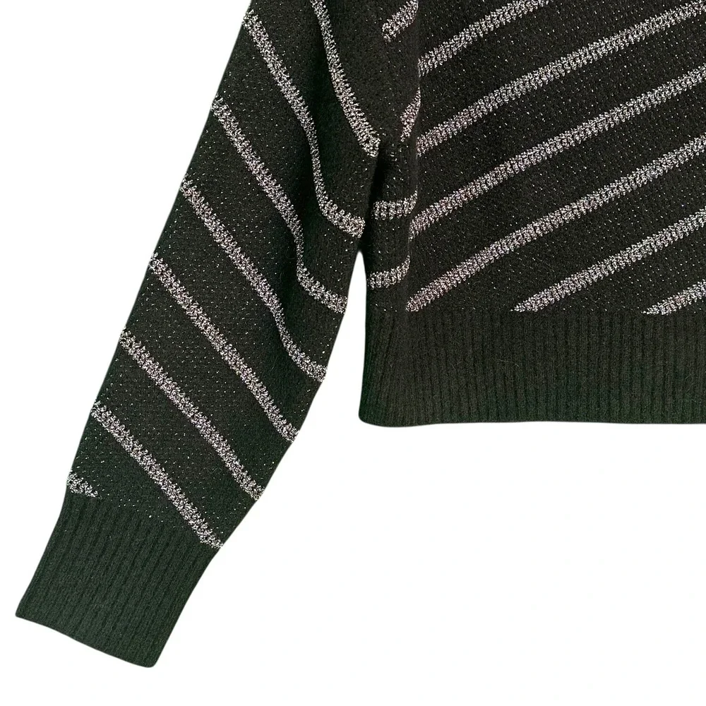 AllSaints Womens Vega Sweater Jumper M Black Alpaca Wool Striped Cropped‎ $248